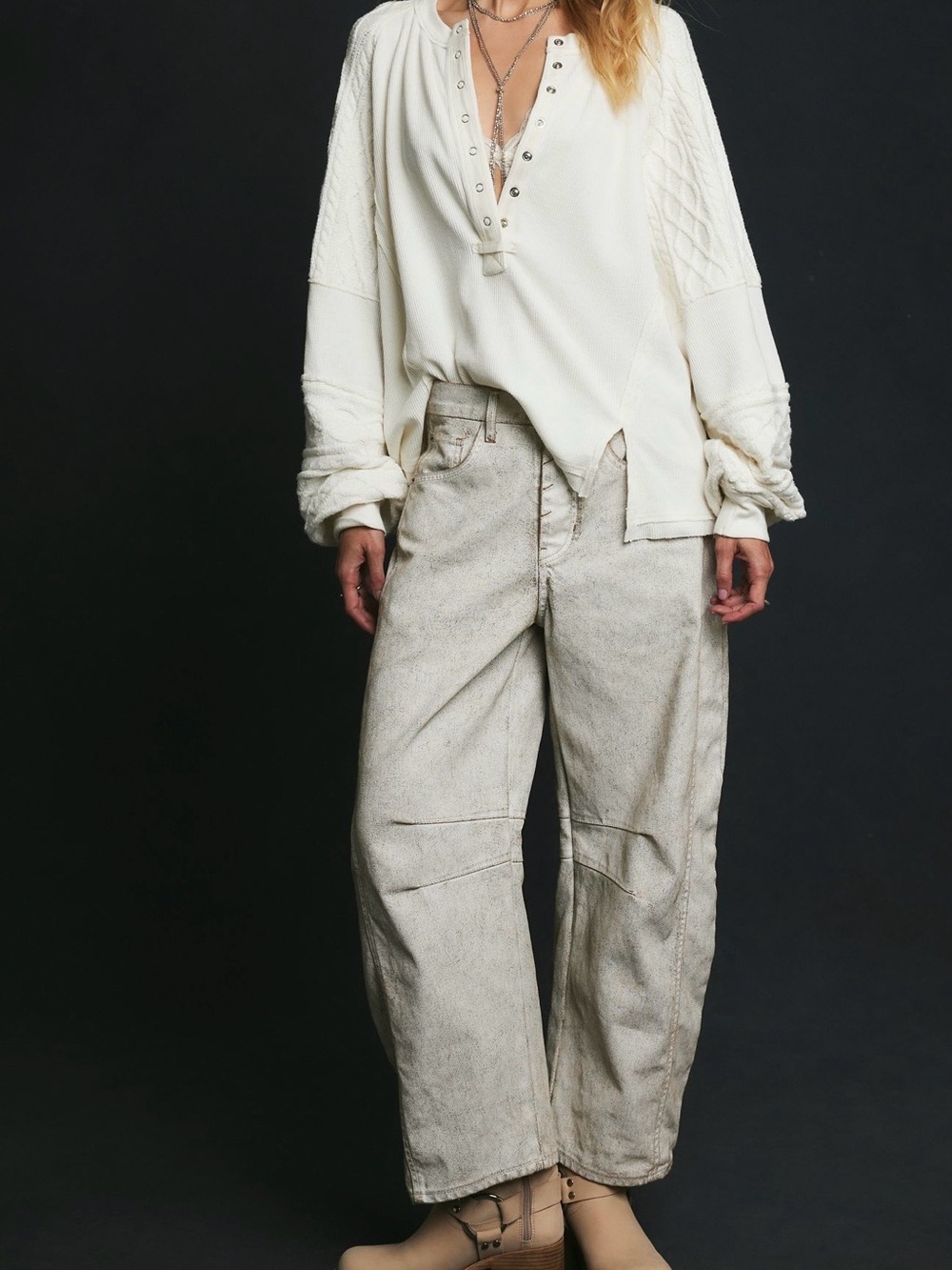 We The Free Free People Good Luck Coated Barrel Jeans - Picture 7 of 13